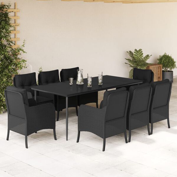 vidaXL Ensemble &agrave; manger de jardin 9pcs coussins noir r&eacute;sine tress&eacute;e