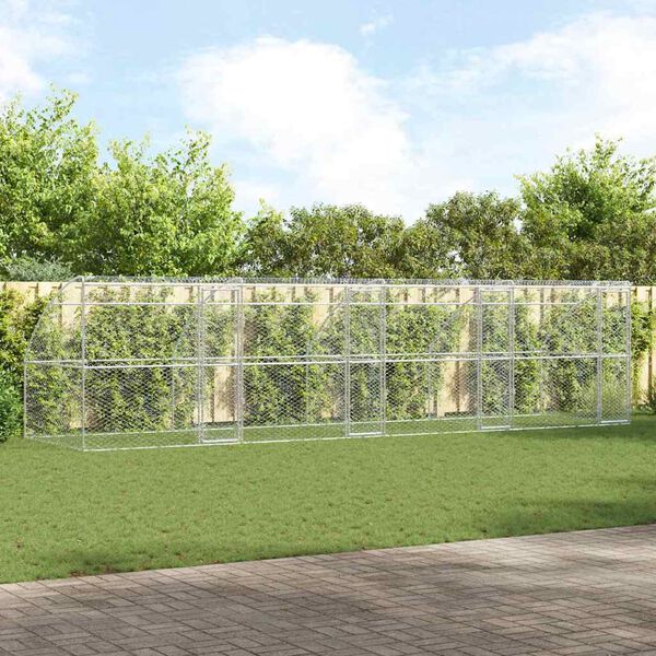 vidaXL Kennel pour Chiens 4 pcs Argent&eacute; 8 x 2 x 2 m Acier galvanis&eacute;