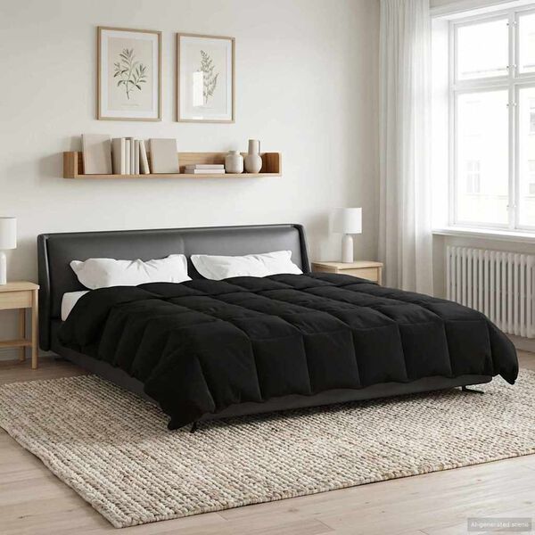 vidaXL Duvet d'&eacute;t&eacute; simple Matelass&eacute; Noir 220 x 260 cm Microfibre