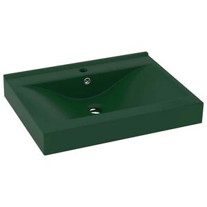 vidaXL Lavabo avec trou de robinet Vert fonc&eacute; mat 60x46 cm C&eacute;ramique
