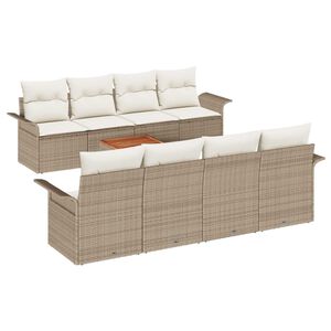 vidaXL Ensemble de canap&eacute; de jardin avec coussin 9 pcs Beige polyrotin