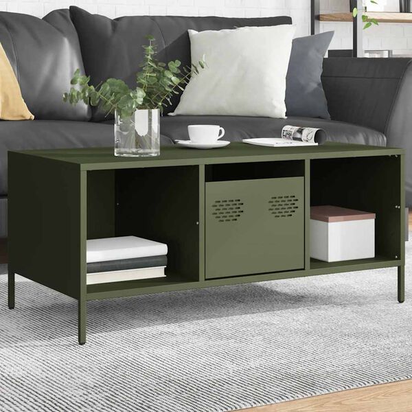 vidaXL Table basse vert olive 101,5x50x43,5 cm acier lamin&eacute; &agrave; froid