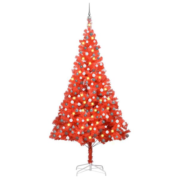 vidaXL Arbre de No&euml;l artificiel pr&eacute;-&eacute;clair&eacute; et boules rouge 240 cm PVC