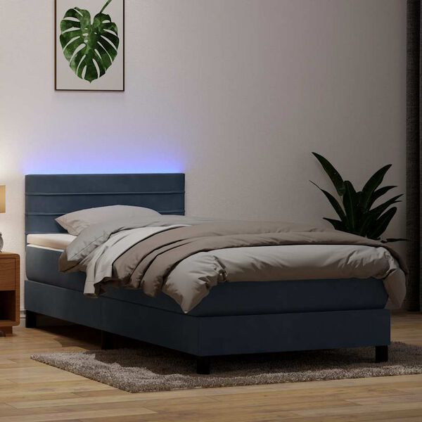 vidaXL Sommier &agrave; lattes de lit et matelas et LED gris fonc&eacute; 90x220 cm velours