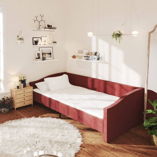 vidaXL Lit avec matelas et USB Rouge bordeaux Tissu 90x200 cm