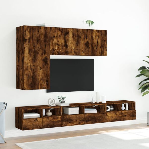 vidaXL Meubles TV muraux 2 pcs ch&ecirc;ne fum&eacute; 60x30x30cm bois d'ing&eacute;nierie