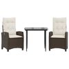 vidaXL Ensemble &agrave; manger de jardin 3 pcs et coussins marron poly rotin