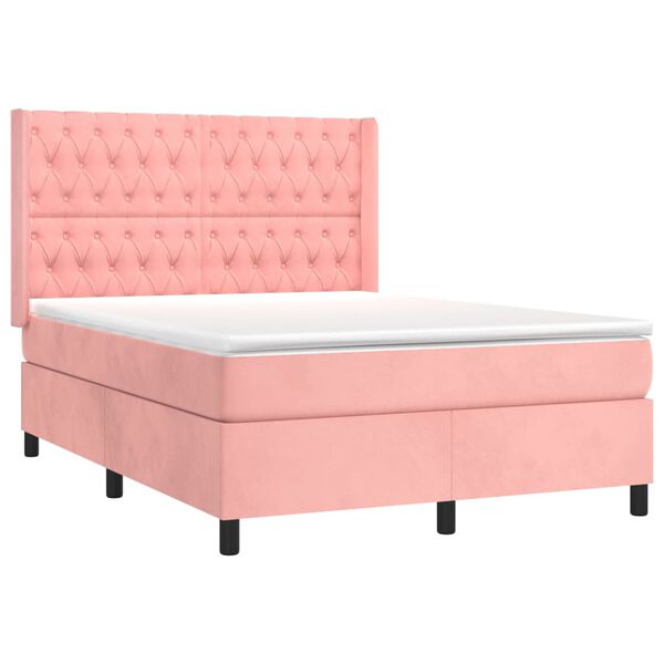 vidaXL Sommier &agrave; lattes de lit matelas et LED Rose 140x200 cm Velours