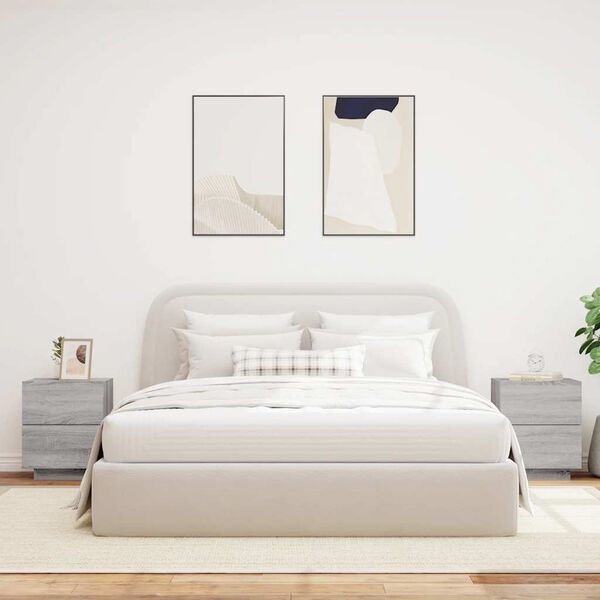 vidaXL Armoires de chevet et lumi&egrave;res LED 2 pcs sonoma gris