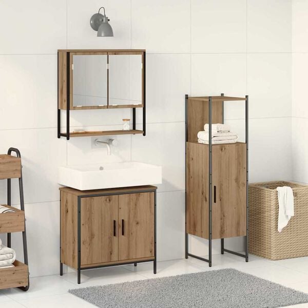 vidaXL Ensemble de mobilier de salle de bain avec &eacute;tag&egrave;re 3 pcs Marron