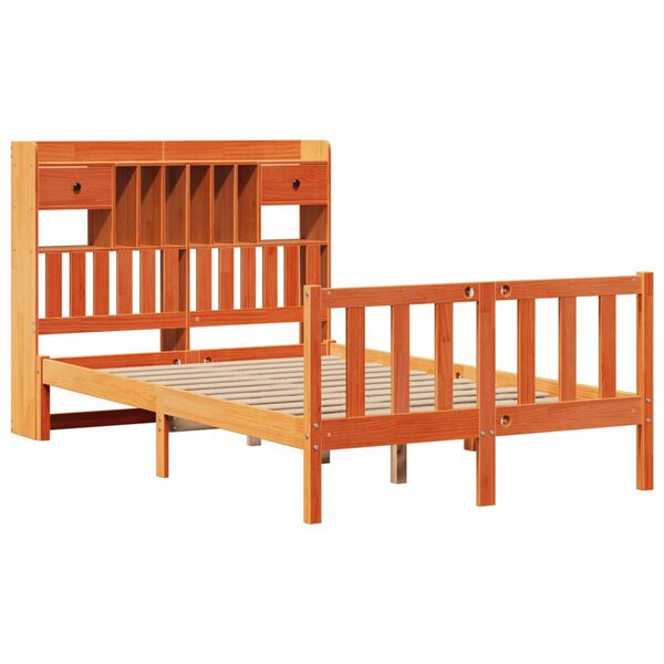 vidaXL Lit biblioth&egrave;que sans matelas cire marron 135x190 cm pin massif