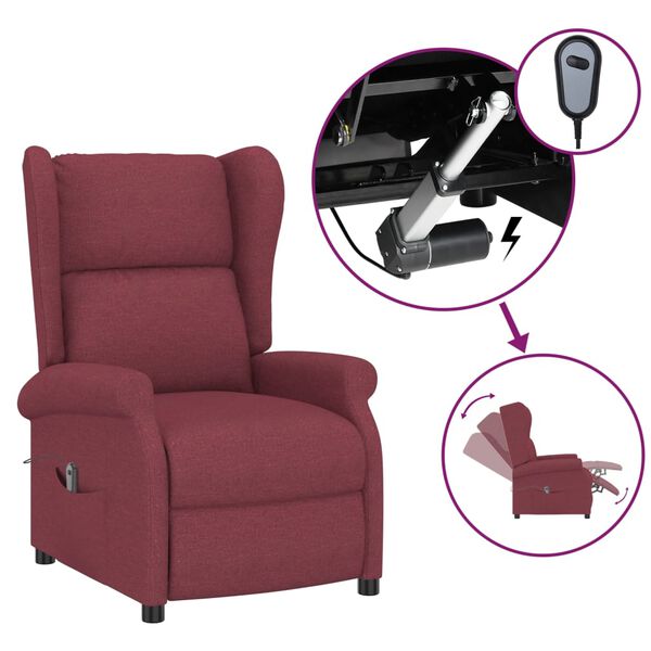 vidaXL Fauteuil inclinable électrique à oreilles rouge bordeaux tissu