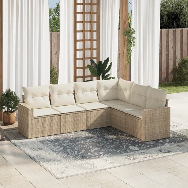vidaXL Salon de jardin avec coussins 6 pcs beige r&eacute;sine tress&eacute;e