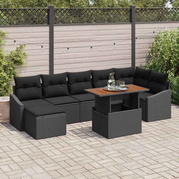 vidaXL Ensemble de canapé de jardin 8 pcs Noir Poly rotin