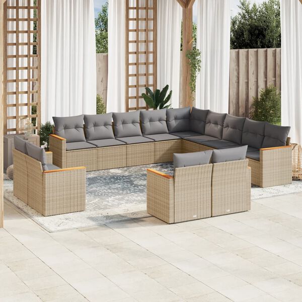 vidaXL Salon de jardin et coussins 13 pcs m&eacute;lange beige r&eacute;sine tress&eacute;e