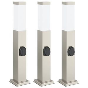 vidaXL Bornes lumineuses avec sortie lot de 3 50 cm acier inoxydable IP44