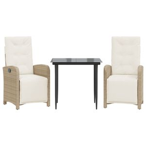vidaXL Ensemble de bistro 3 pcs avec coussins beige r&eacute;sine tress&eacute;e
