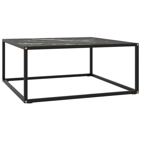 vidaXL Table basse Noir avec verre marbre noir 80x80x35 cm