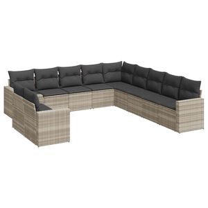 vidaXL Salon de jardin 11 pcs avec coussins gris clair r&eacute;sine tress&eacute;e