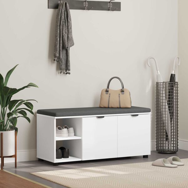 vidaXL Banc d'entr&eacute;e Blanc 100 x 38 x 46 cm Bois Ing&eacute;nierie et Tissu