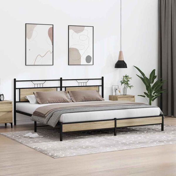 vidaXL Cadre de lit en métal sans matelas chêne sonoma 193x201 cm