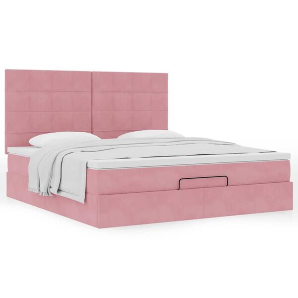 vidaXL Cadre de lit ottoman avec matelas rose 200x200 cm velours