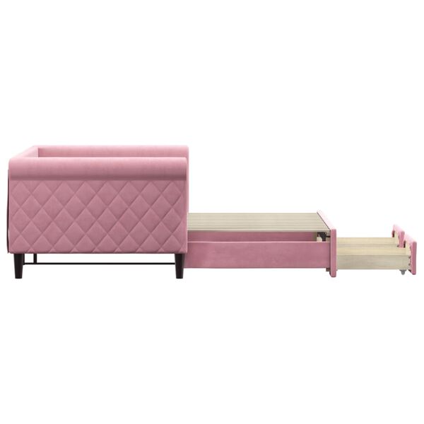 vidaXL Lit de jour avec gigogne et tiroirs sans matelas rose 90x200 cm