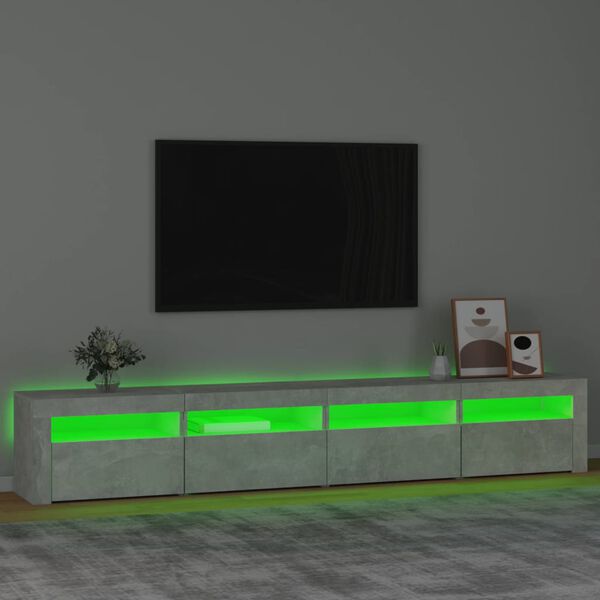 vidaXL Meuble TV avec lumi&egrave;res LED Gris b&eacute;ton 240x35x40 cm