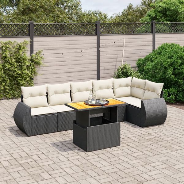 vidaXL Salon de jardin 7 pcs avec coussins noir r&eacute;sine tress&eacute;e