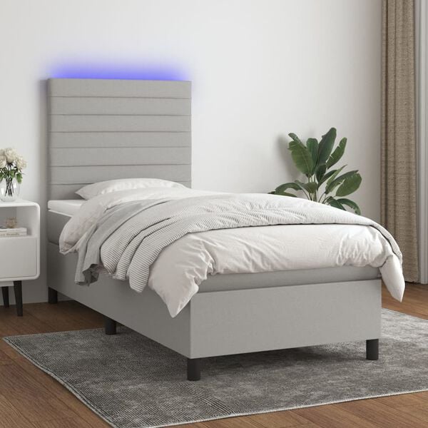 vidaXL Sommier &agrave; lattes de lit avec matelas et LED Gris clair 90x200cm