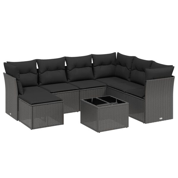 vidaXL Salon de jardin 8 pcs avec coussins noir r&eacute;sine tress&eacute;e