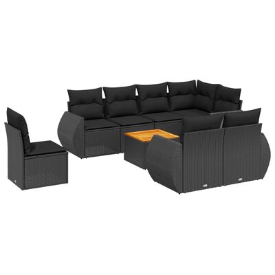 vidaXL Salon de jardin 9 pcs avec coussins noir résine tressée