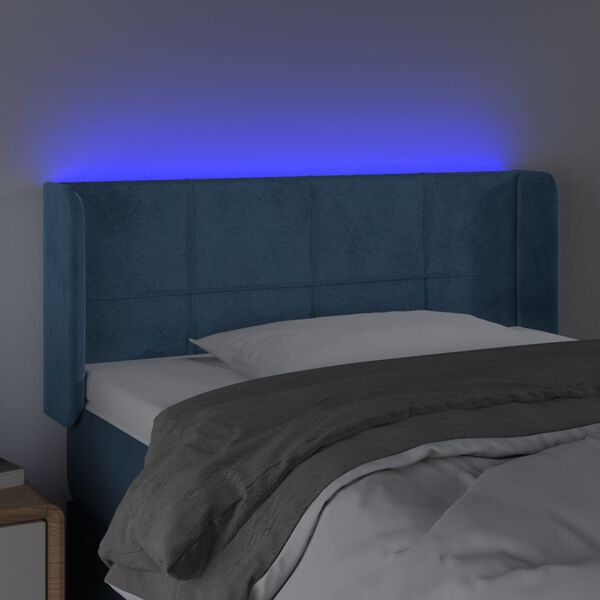 vidaXL T&ecirc;te de lit &agrave; LED Bleu fonc&eacute; 93x16x78/88 cm Velours