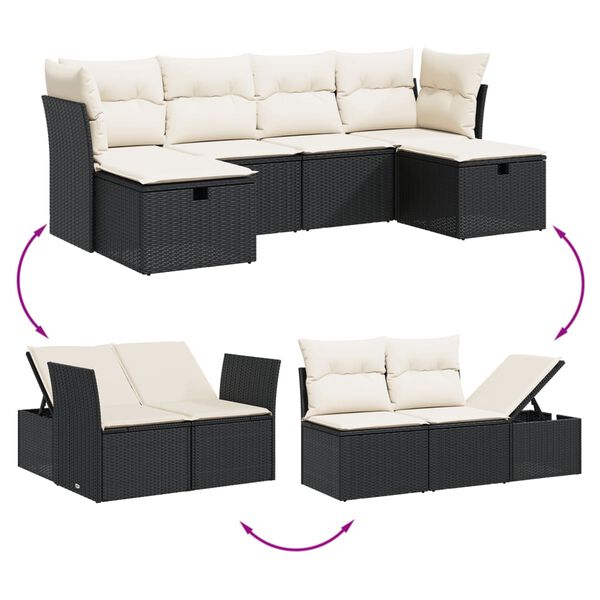 vidaXL Salon de jardin 6 pcs avec coussins noir r&eacute;sine tress&eacute;e