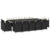 vidaXL Ensemble &agrave; manger de jardin coussins 15 pcs R&eacute;sine tress&eacute;e Noir