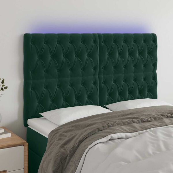 vidaXL T&ecirc;te de lit &agrave; LED Vert fonc&eacute; 160x7x118/128 cm Velours
