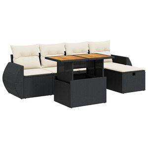 vidaXL Salon de jardin 6 pcs avec coussins noir r&eacute;sine tress&eacute;e acacia