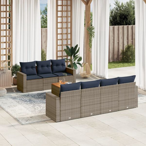 vidaXL Salon de jardin 8 pcs avec coussins gris r&eacute;sine tress&eacute;e