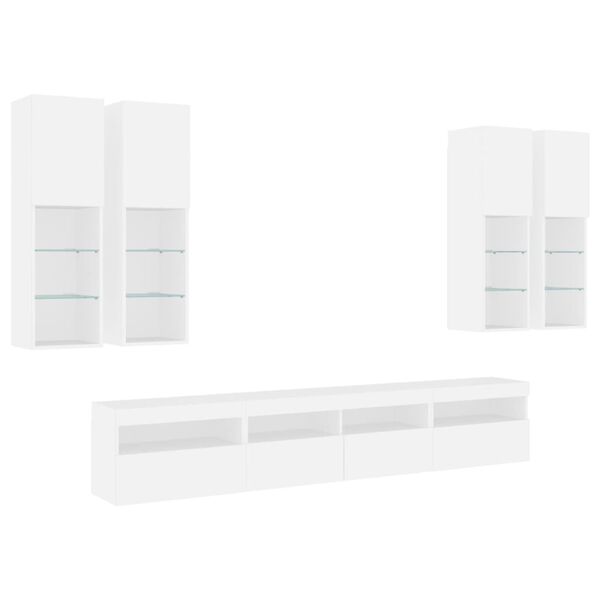 vidaXL Ensemble de meubles TV muraux 7 pcs avec lumières LED blanc