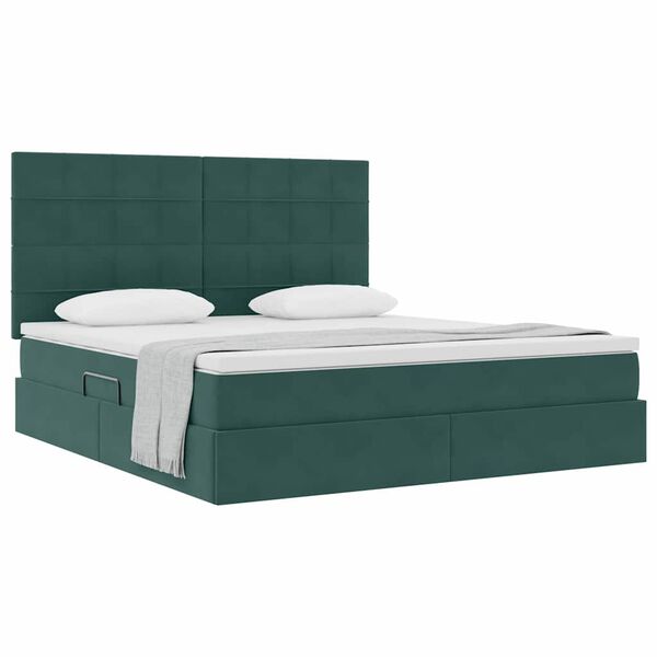 vidaXL Lit avec rangement et matelas Vert fonc&eacute; 160 x 200 cm Velours