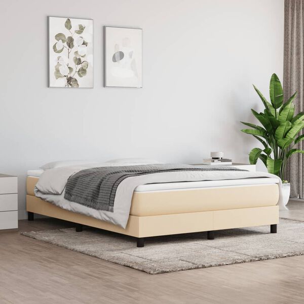 vidaXL Sommier &agrave; lattes de lit avec matelas Cr&egrave;me 140x190 cm Tissu