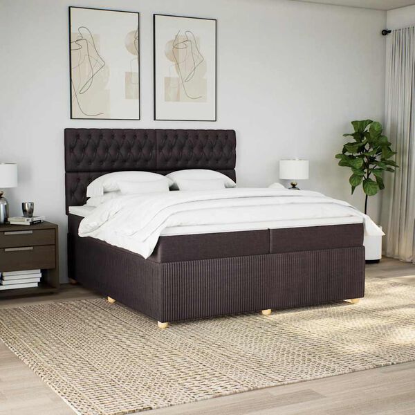 vidaXL Sommier &agrave; lattes de lit avec matelas Marron fonc&eacute; 200x200 cm