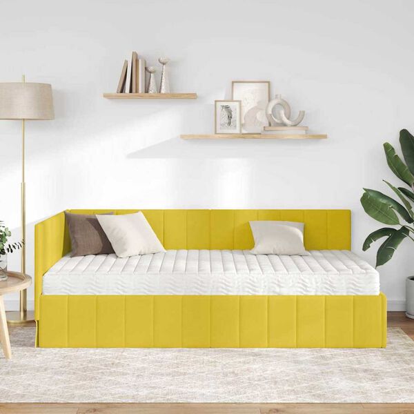 vidaXL Cadre de lit d'angle avec matelas 2 pcs Jaune Velours