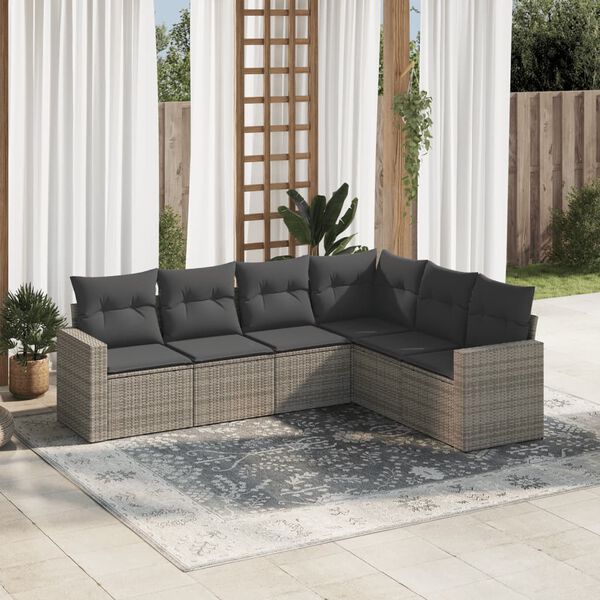 vidaXL Salon de jardin 6 pcs avec coussins gris r&eacute;sine tress&eacute;e