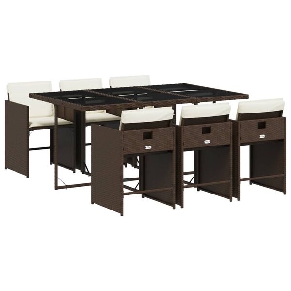 vidaXL Ensemble &agrave; manger de jardin et coussins 7 pcs marron rotin