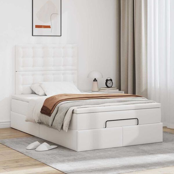 VidaXL Cadre de lit ottoman avec matelas blanc 120x200 cm similicuir