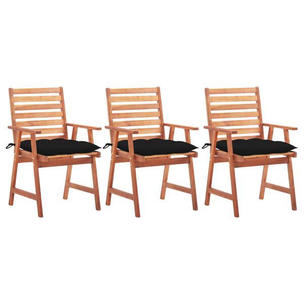 vidaXL Chaises &agrave; manger d'ext&eacute;rieur lot de 3 et coussins Acacia massif
