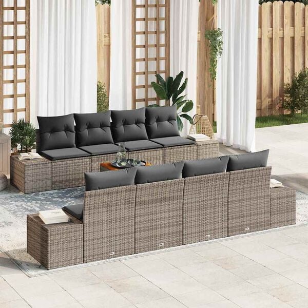 vidaXL Ensemble de canapé de jardin avec stockage 9 pcs Gris polyrotin