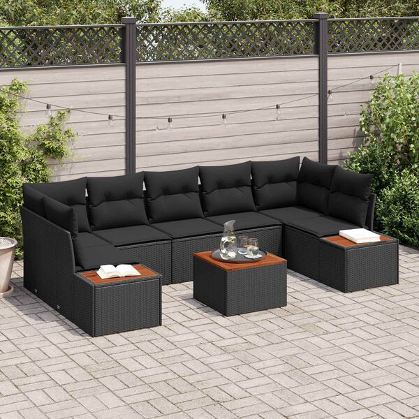 vidaXL Ensemble de canap&eacute; de jardin avec coussin 8 pcs Noir Poly rotin