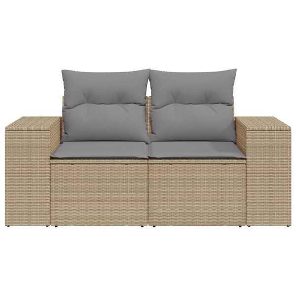 vidaXL Canap&eacute; de jardin avec coussins 2 places beige r&eacute;sine tress&eacute;e